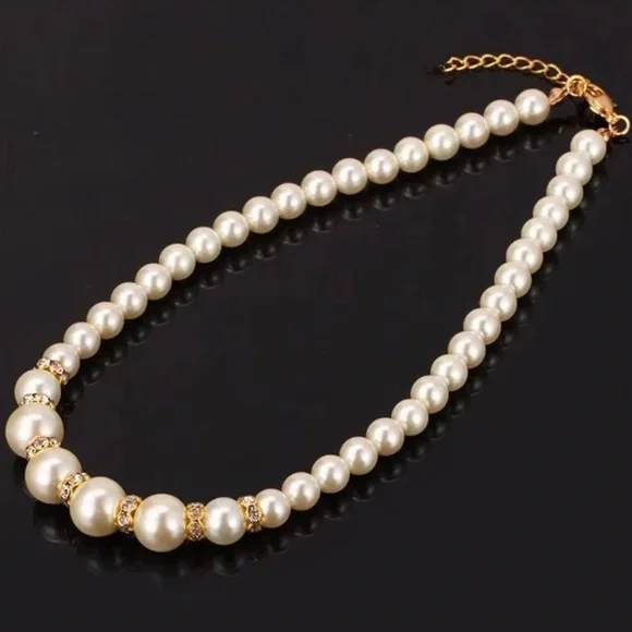 Faux Pearl Necklace Bracelet Earring Set Three Piece Set Wedding Gift - Picture 2 of 3